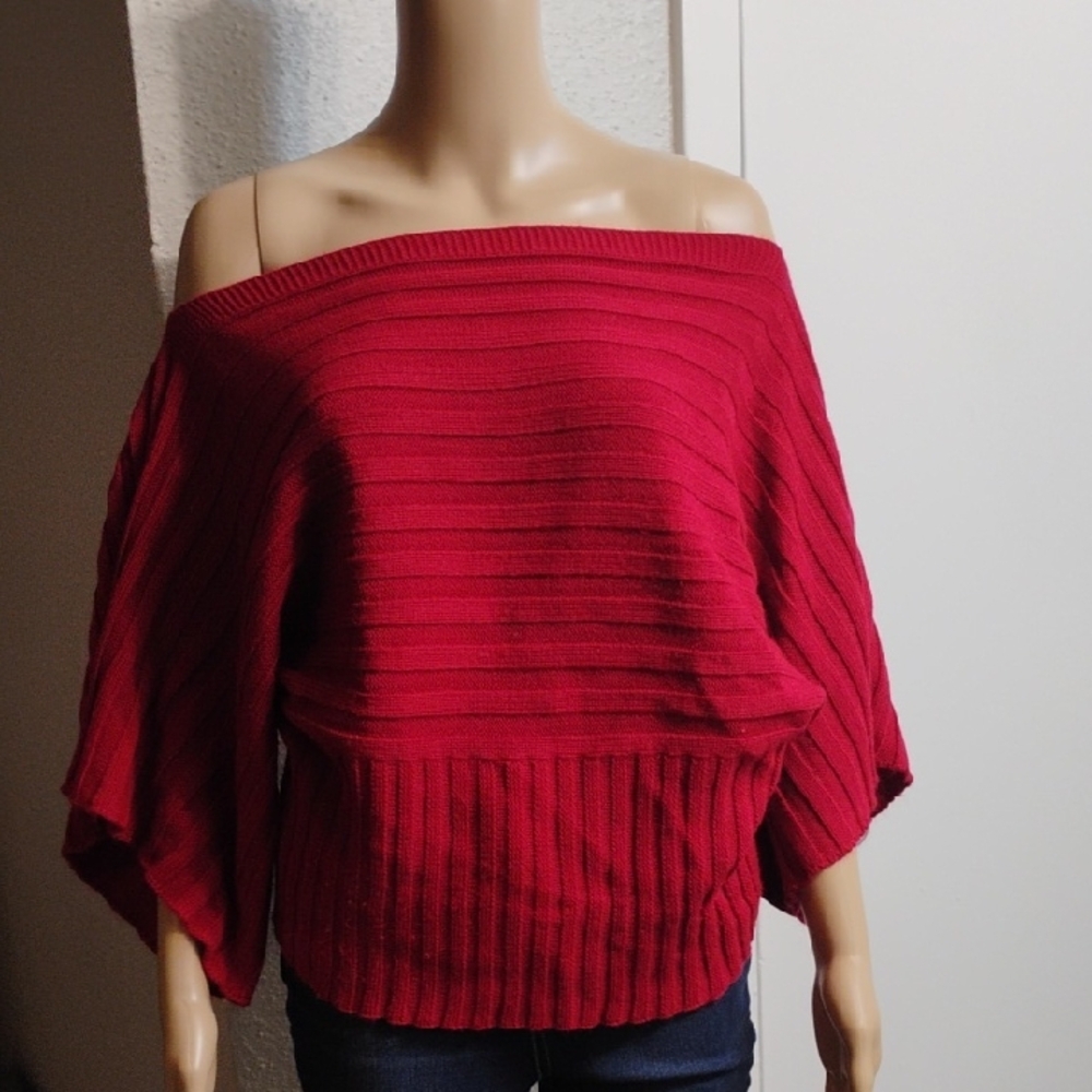 ANDREA FENZI Off-Shoulder Sweater in Bold Red